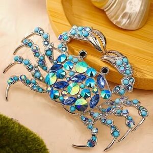 Vibrant Blue and Silver Crab Brooch